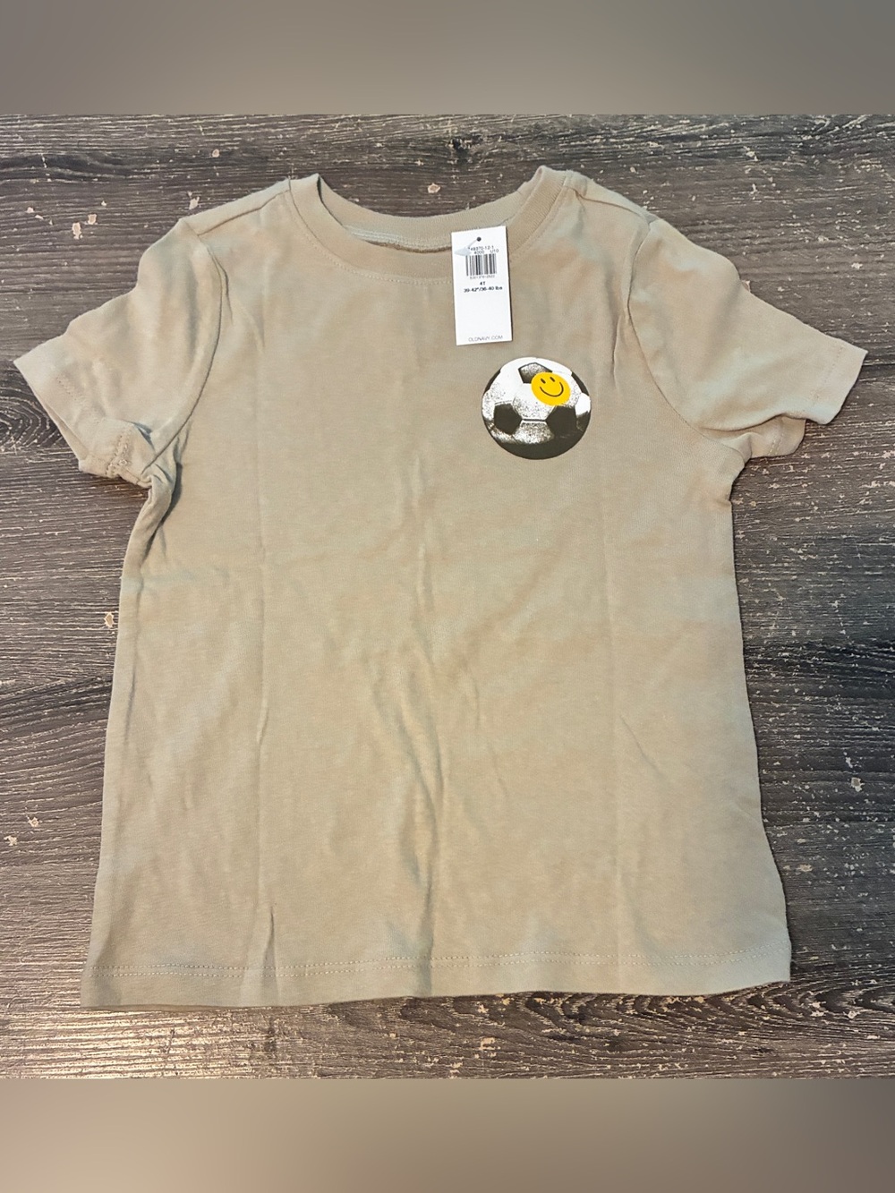 Old Navy Tan Short Sleeve Tee with Soccer Smile Patch